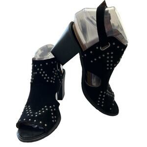 Authentic American Heritage Womens 6.5 Heels Faux Suede Black Studded Moto Goth